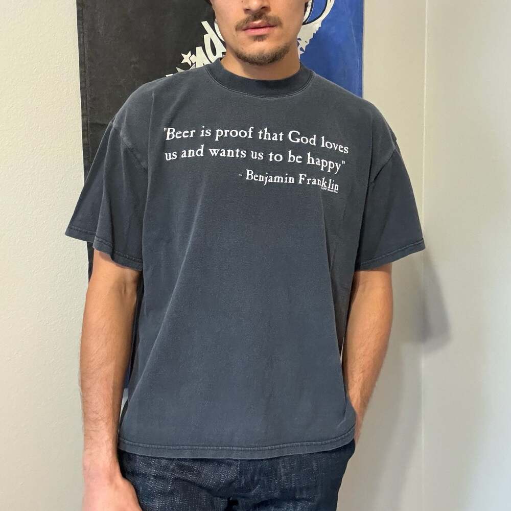Vintage 1997 Wander Wear Benjamin Franklin Beer Quote Single Stitch T-Shirt XL B